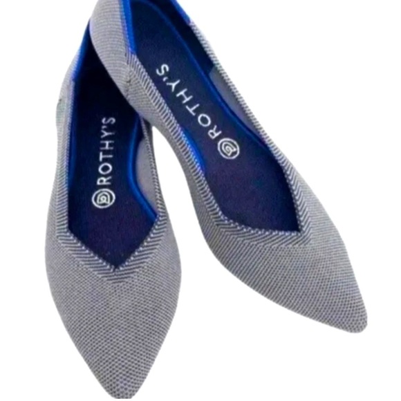 Rothy's The Point Pebble Gray Birdseye Textile Ballet Flat Shoes Size 10.5 - Picture 1 of 5